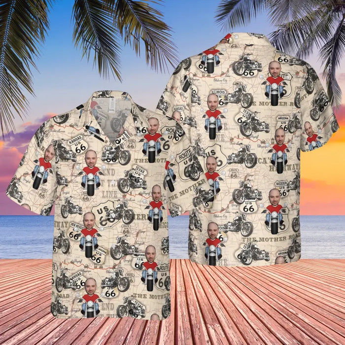 Personalized Biker Dad Hawaiian Shirt With Face, Custom Face Hawaiian Shirt for Men, Gift for Dad, Motorcycle Lovers