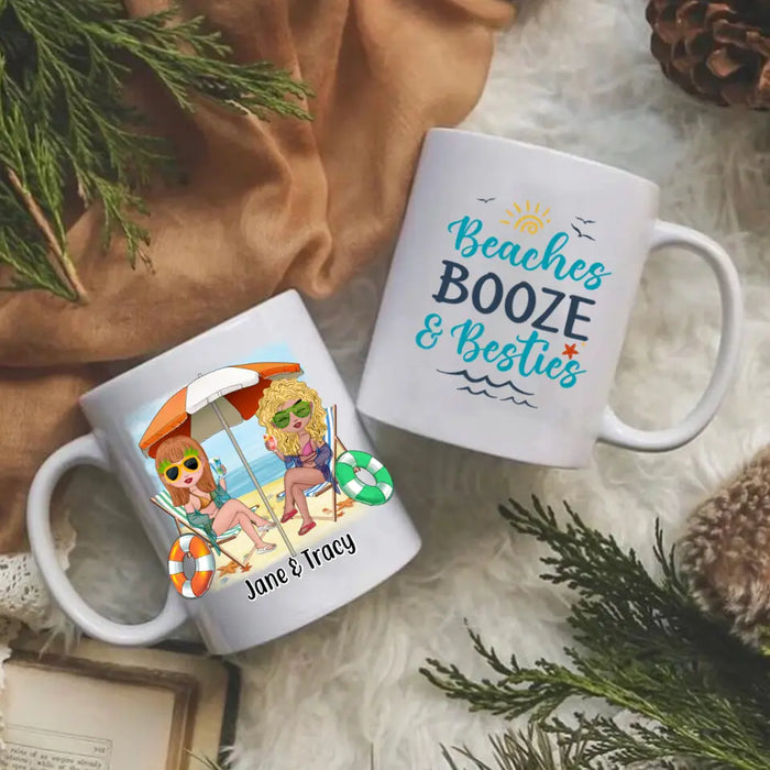 Beaches Booze and Besties - Personalized Mug For Friends, Sister