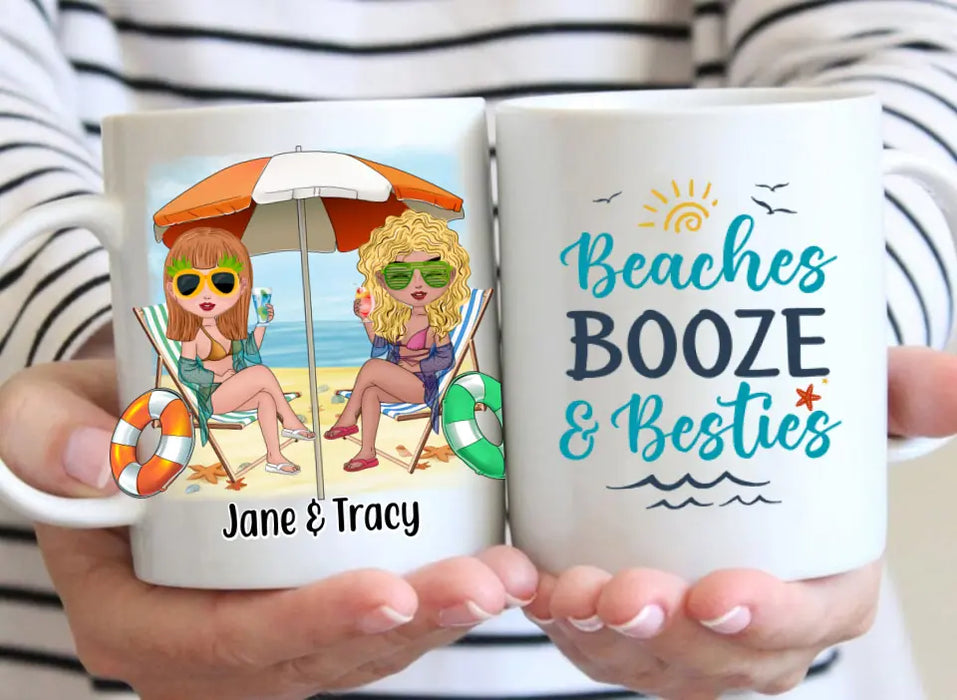 Beaches Booze and Besties - Personalized Mug For Friends, Sister