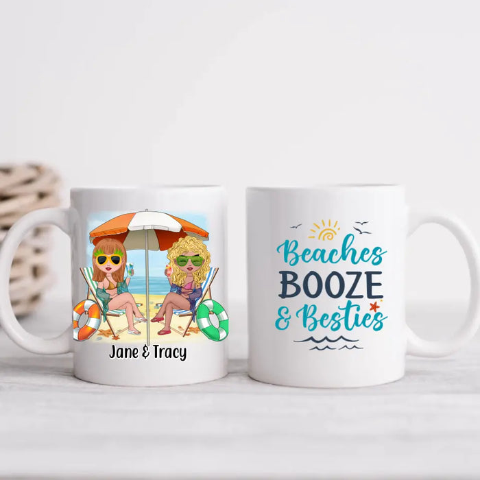 Beaches Booze and Besties - Personalized Mug For Friends, Sister