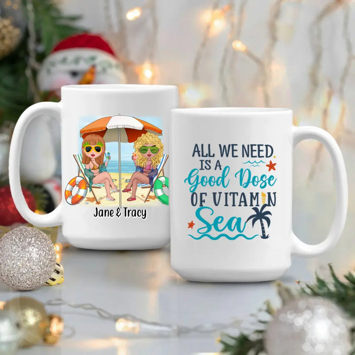 Beaches Booze and Besties - Personalized Mug For Friends, Sister