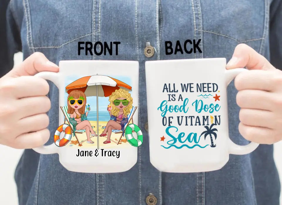 Beaches Booze and Besties - Personalized Mug For Friends, Sister