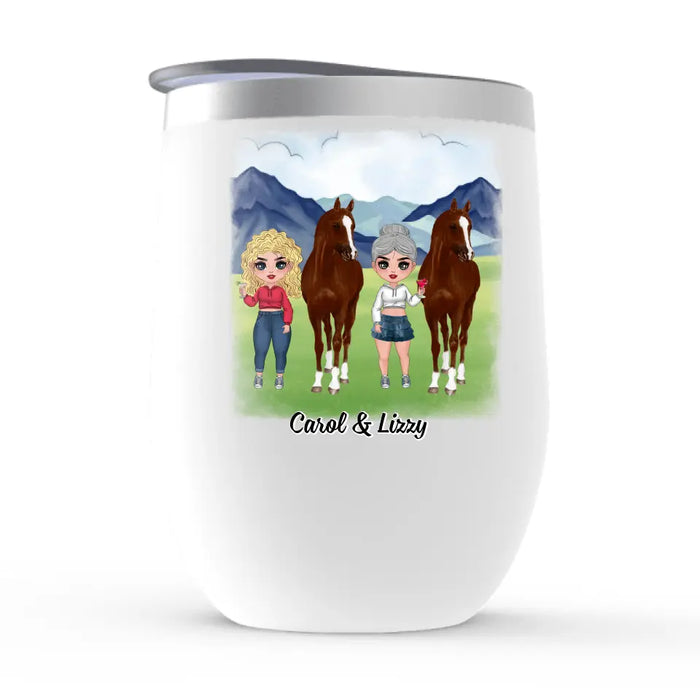 Personalized Wine Tumbler, Life Is A Beautiful Ride, Chibi Sisters Drinking, Gift For Sisters, Friends, Horse Riding Lovers