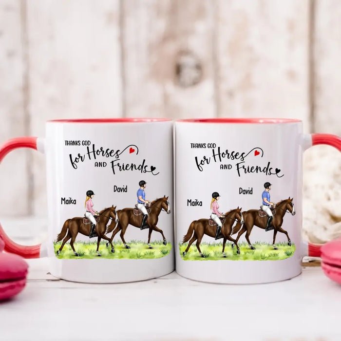 Thanks God For Horses and Friends - Personalized Horse Mug, Custom Couples Friends Horse Riding, Gift For Horse Riding Lovers