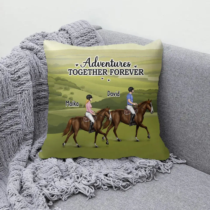 Adventures Together Forever - Personalized Horse Pillow, Custom Horse Riding For Friends Couples, Gift For Horse Lovers