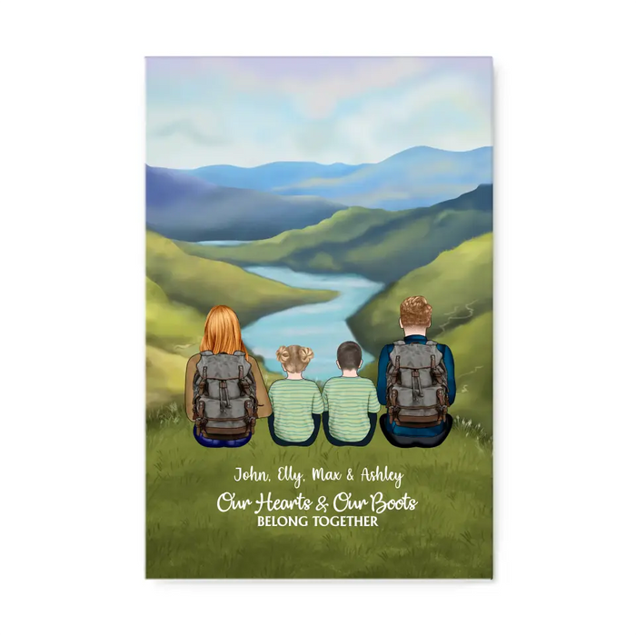 Our Hearts and Our Boots Belong Together - Personalized Gifts Custom Hiking Canvas for Family, Gift For Hiking Lovers