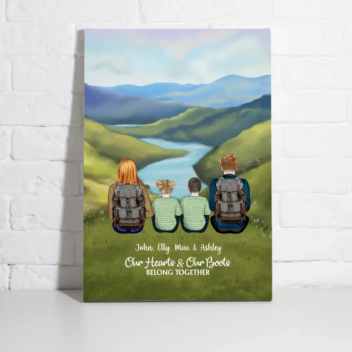 Our Hearts and Our Boots Belong Together - Personalized Gifts Custom Hiking Canvas for Family, Gift For Hiking Lovers