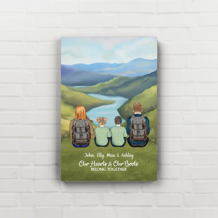 Our Hearts and Our Boots Belong Together - Personalized Gifts Custom Hiking Canvas for Family, Gift For Hiking Lovers