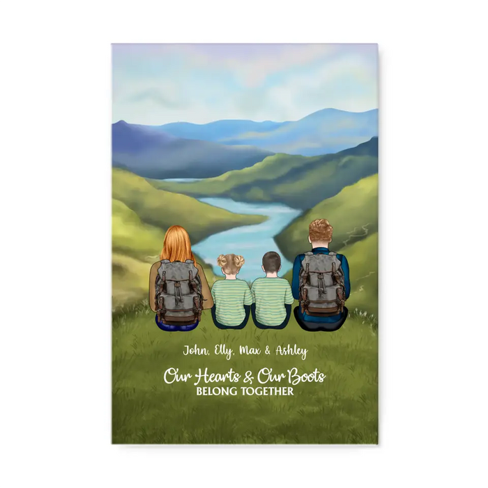 Our Hearts and Our Boots Belong Together - Personalized Gifts Custom Hiking Canvas for Family, Gift For Hiking Lovers