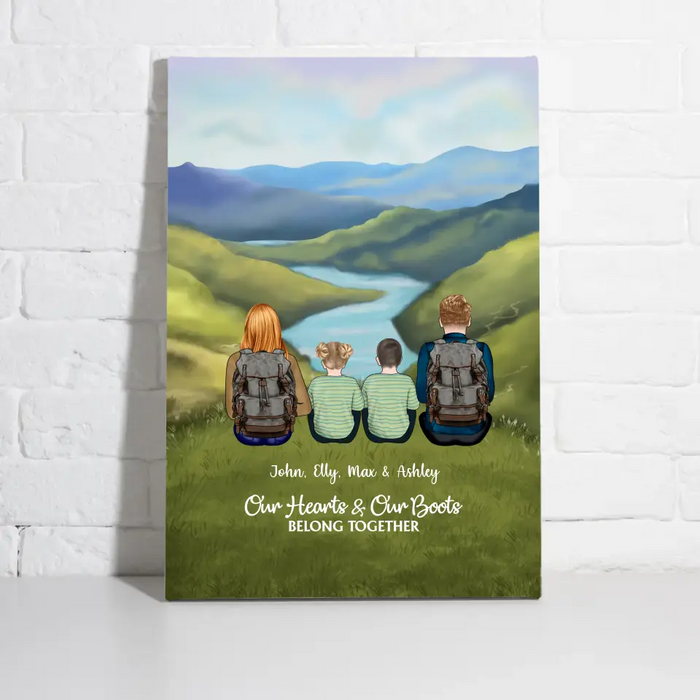 Our Hearts and Our Boots Belong Together - Personalized Gifts Custom Hiking Canvas for Family, Gift For Hiking Lovers