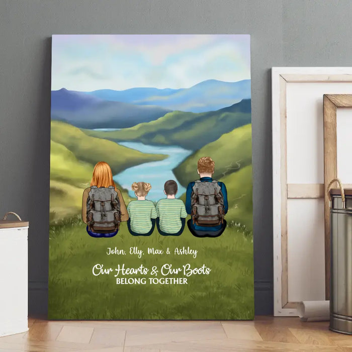 Our Hearts and Our Boots Belong Together - Personalized Gifts Custom Hiking Canvas for Family, Gift For Hiking Lovers