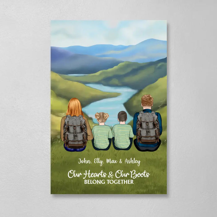 Our Hearts and Our Boots Belong Together - Personalized Gifts Custom Hiking Canvas for Family, Gift For Hiking Lovers