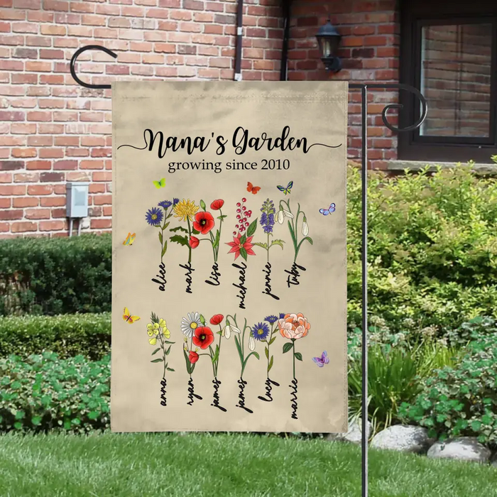 Nana's Garden Growing Since - Personalized Gifts Custom Birth Flower Garden Flag for Grandma Mother, Mothers Day Gift