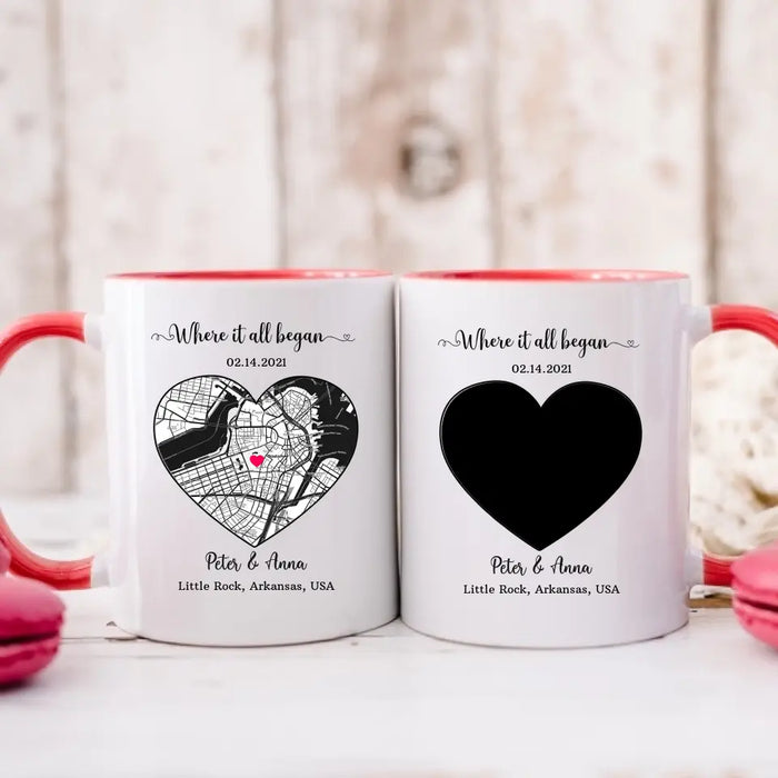 Where It All Began - Personalized Gifts Custom City Map Print Mug For Him Her Couples, First Date Memory Map