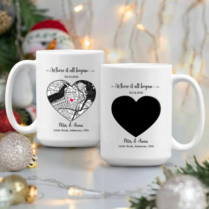 Where It All Began - Personalized Gifts Custom City Map Print Mug For Him Her Couples, First Date Memory Map