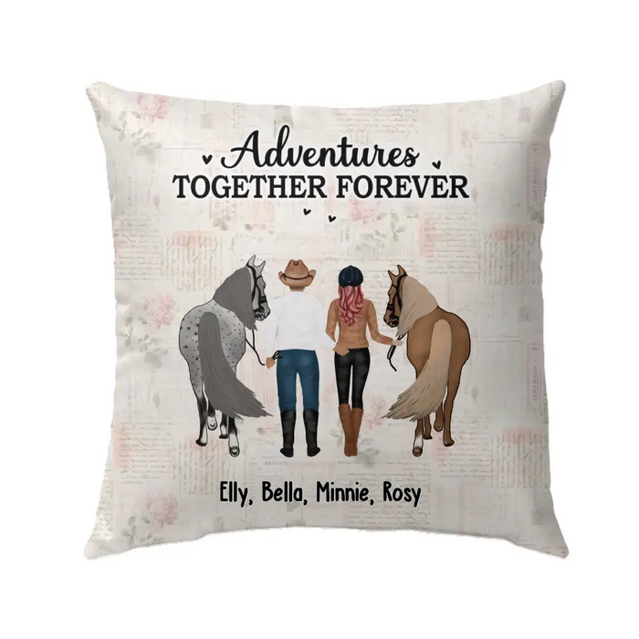 Personalized Adventures Together Forever Pillow, Custom Horse Riding Couple Pillow, Gifts For Horse Lovers