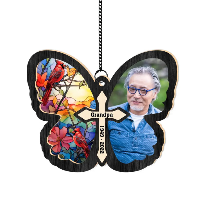 Personalized Butterfly Memorial Photo Suncatcher Ornament, Custom Window Hanging Suncatcher for Loss of Loved One Sympathy Gifts