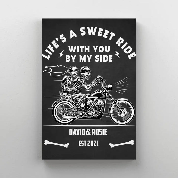 Life's A Sweet Ride With You By My Side - Personalized Gifts Custom Canvas For Biker Couples, Motorcycle Riding Lovers