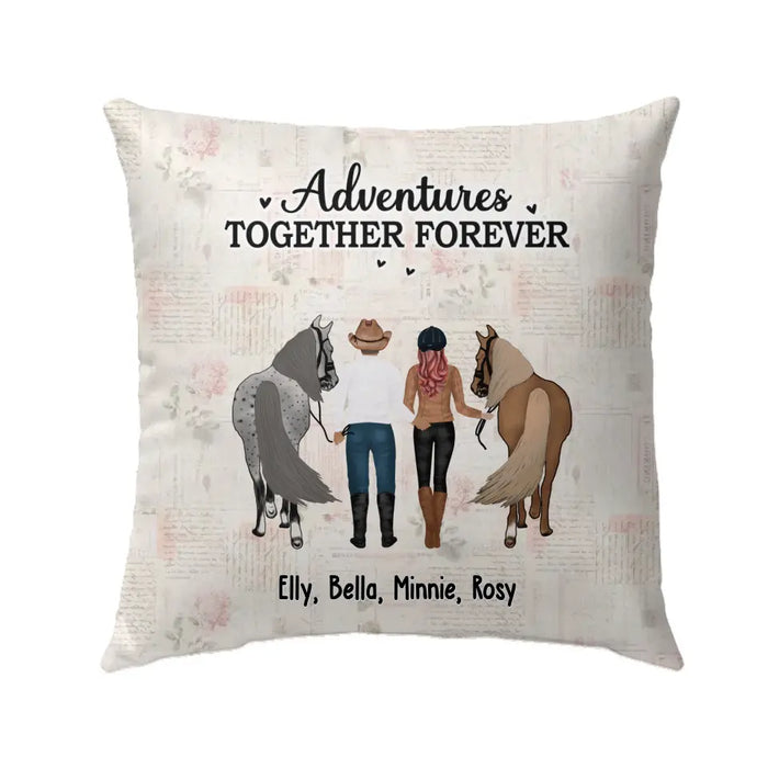 Personalized Adventures Together Forever Pillow, Custom Horse Riding Couple Pillow, Gifts For Horse Lovers