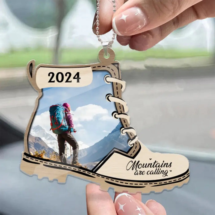 Mountains Are Calling - Personalized Photo Gifts Custom Car Ornament For Hiking Lovers