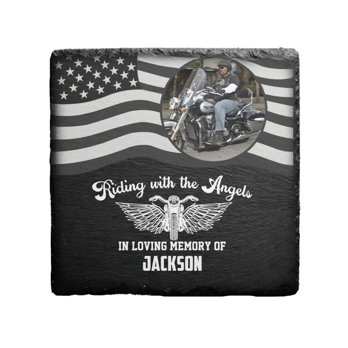 Riding With The Angels - Personalized Motorcycle Memorial Garden Stone, Motorcycle Remembrance Sympathy Gift