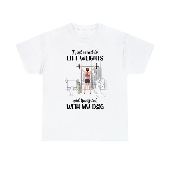 Personalized T-Shirt, Girl Lifting Weights with Dogs, Gift for Workout Lovers, Dog Lovers