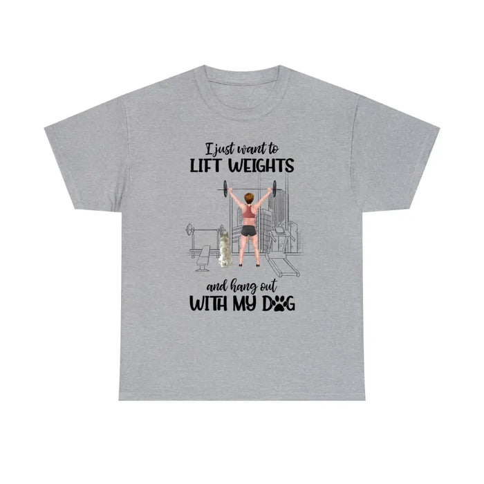 Personalized T-Shirt, Girl Lifting Weights with Dogs, Gift for Workout Lovers, Dog Lovers