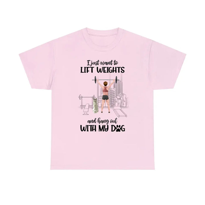 Personalized T-Shirt, Girl Lifting Weights with Dogs, Gift for Workout Lovers, Dog Lovers