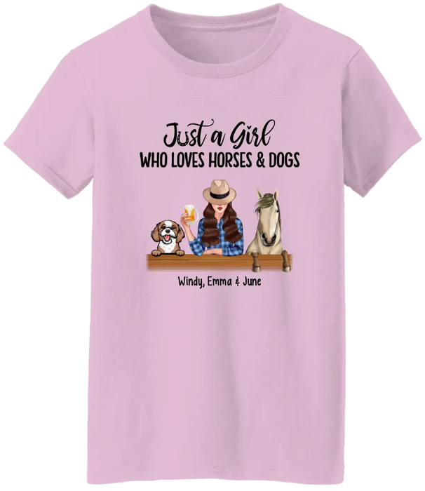 Personalized Shirt, Just A Girl Who Loves Horses And Dogs, Gift For Dog Lovers, Horse Lovers