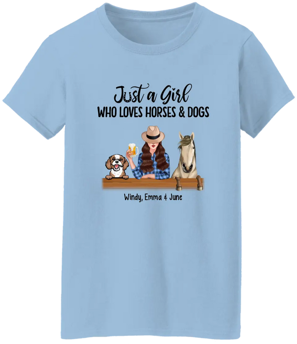 Personalized Shirt, Just A Girl Who Loves Horses And Dogs, Gift For Dog Lovers, Horse Lovers