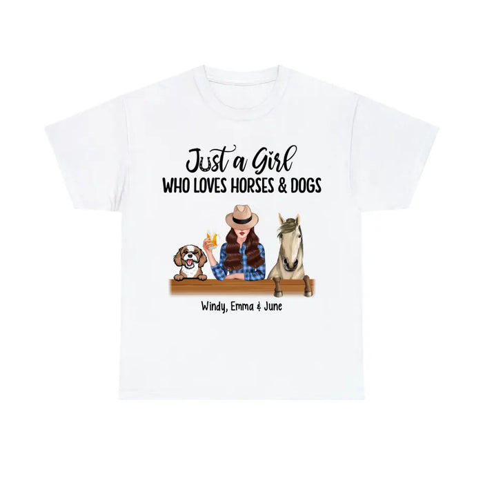 Personalized Shirt, Just A Girl Who Loves Horses And Dogs, Gift For Dog Lovers, Horse Lovers