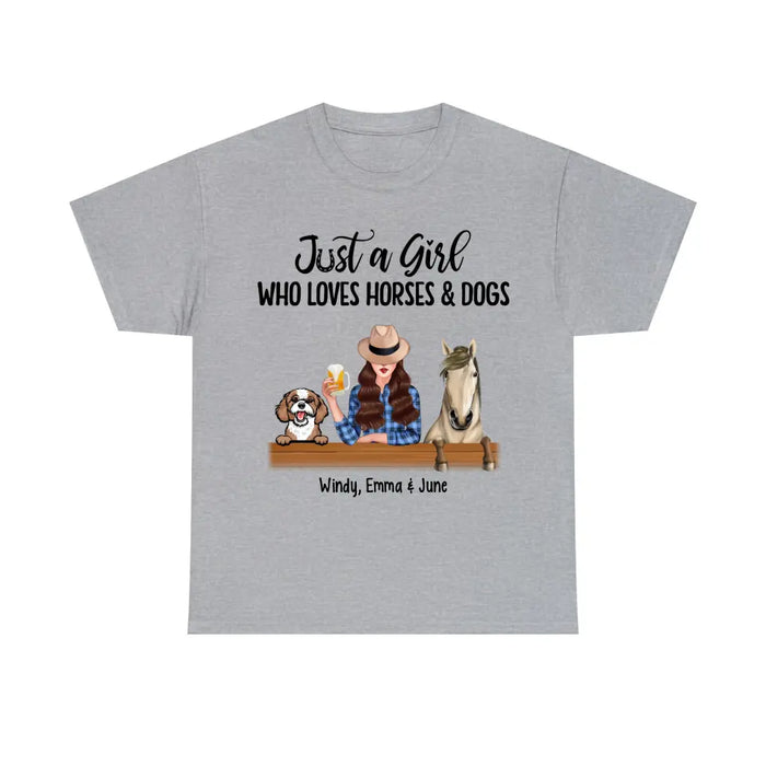 Personalized Shirt, Just A Girl Who Loves Horses And Dogs, Gift For Dog Lovers, Horse Lovers