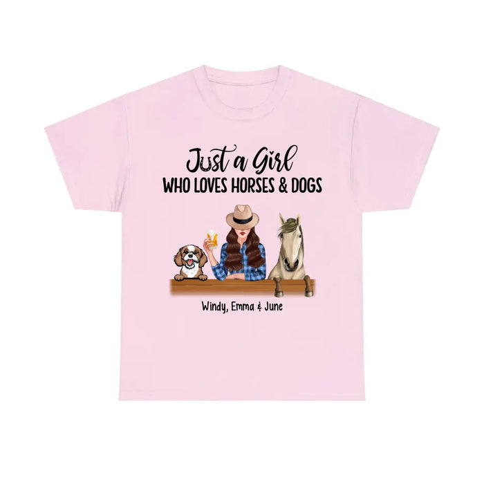 Personalized Shirt, Just A Girl Who Loves Horses And Dogs, Gift For Dog Lovers, Horse Lovers