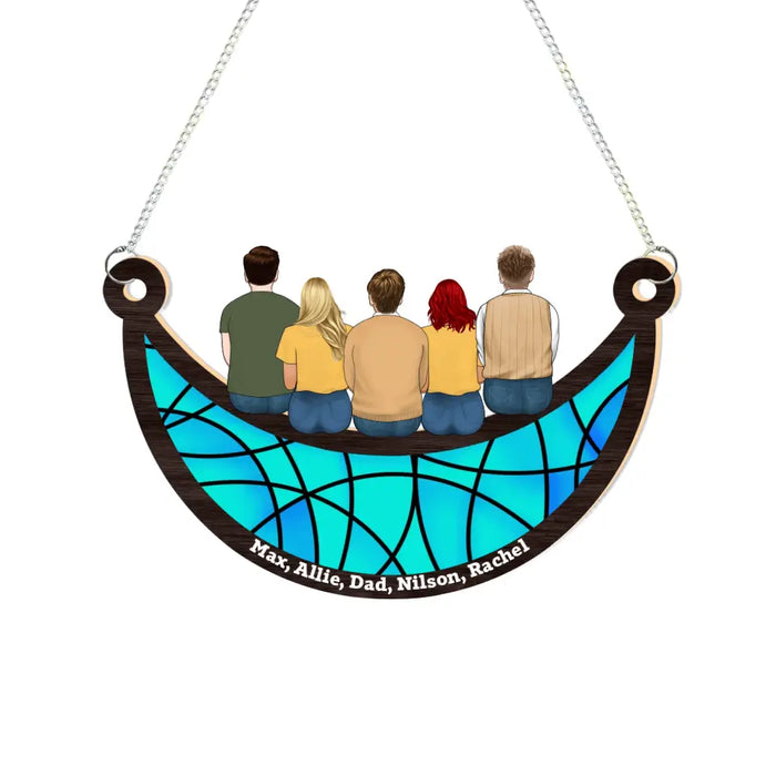 Personalized Dad and Children Sitting On The Moon Suncatcher Ornament, Custom Window Hanging Suncatcher For Father, Grandpa