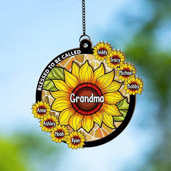 Blessed To Be Called Grandma - Personalized Window Hanging Suncatcher Ornament, Custom Sunflower Ornament for Mom Grandma Mimi Nana