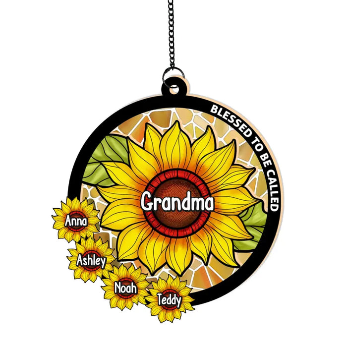 Blessed To Be Called Grandma - Personalized Window Hanging Suncatcher Ornament, Custom Sunflower Ornament for Mom Grandma Mimi Nana