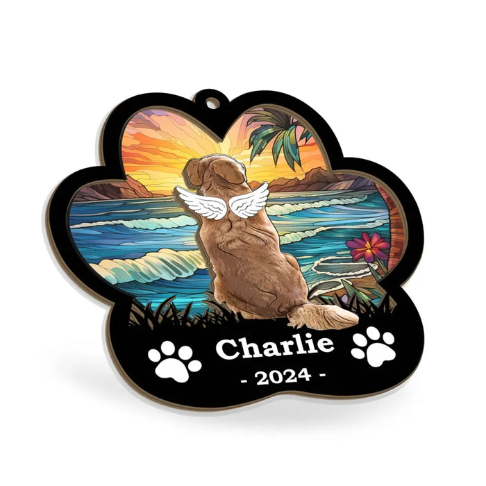 Personalized Dog Suncatcher Ornament, Custom Dog Sitting Suncatcher, Gifts for Dog Lovers