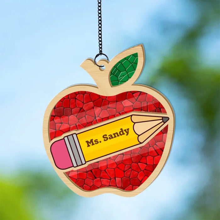 Personalized Teacher Appreciation Suncatcher Ornament, Custom Apple Window Hanging Suncatcher For Teachers, Teacher Gift Ideas