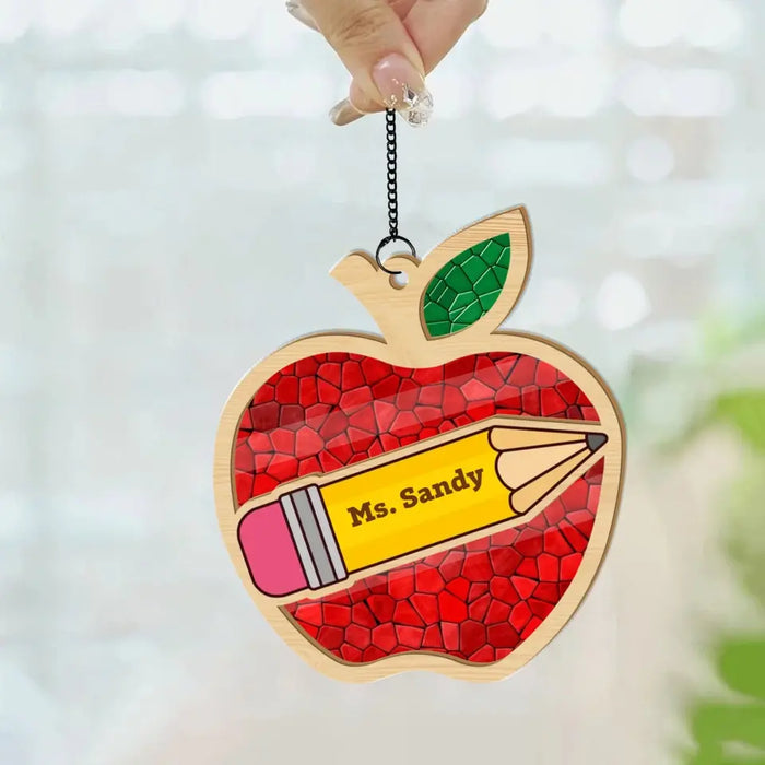 Personalized Teacher Appreciation Suncatcher Ornament, Custom Apple Window Hanging Suncatcher For Teachers, Teacher Gift Ideas