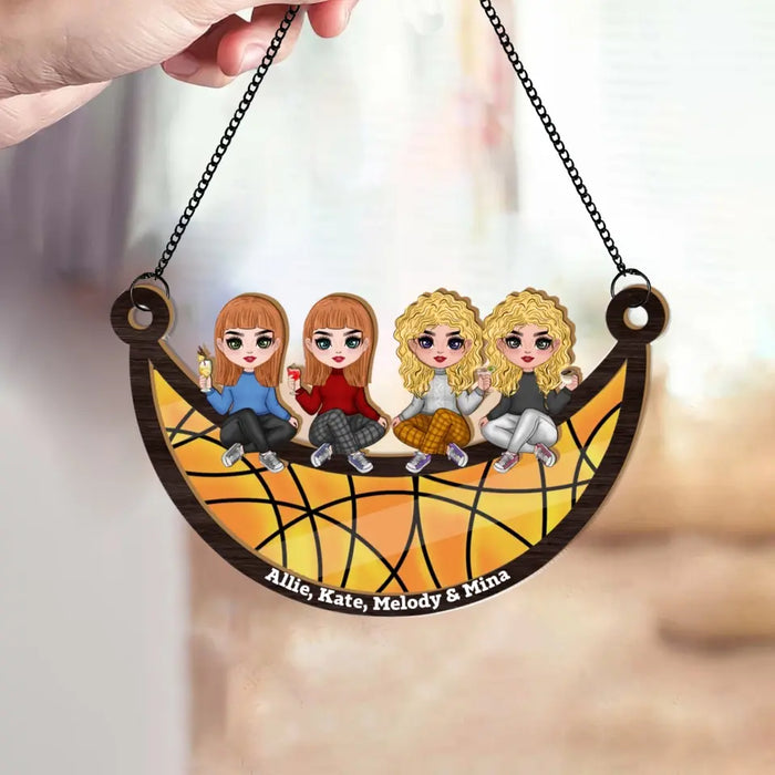 Personalized Best Friends Sitting On The Moon Suncatcher Ornament, Custom Window Hanging Suncatcher For Sisters Besties, Gift For Friends or Family