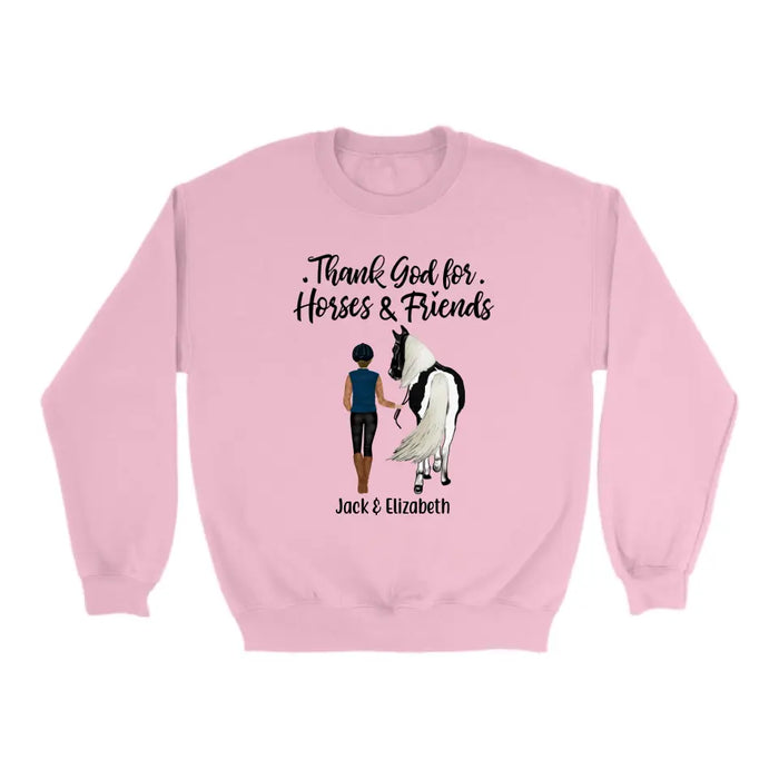 Thank God for Horses & Friends - Personalized Shirt For Her, Horse Lovers