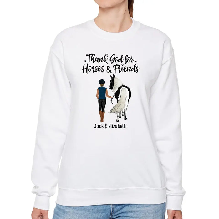 Thank God for Horses & Friends - Personalized Shirt For Her, Horse Lovers