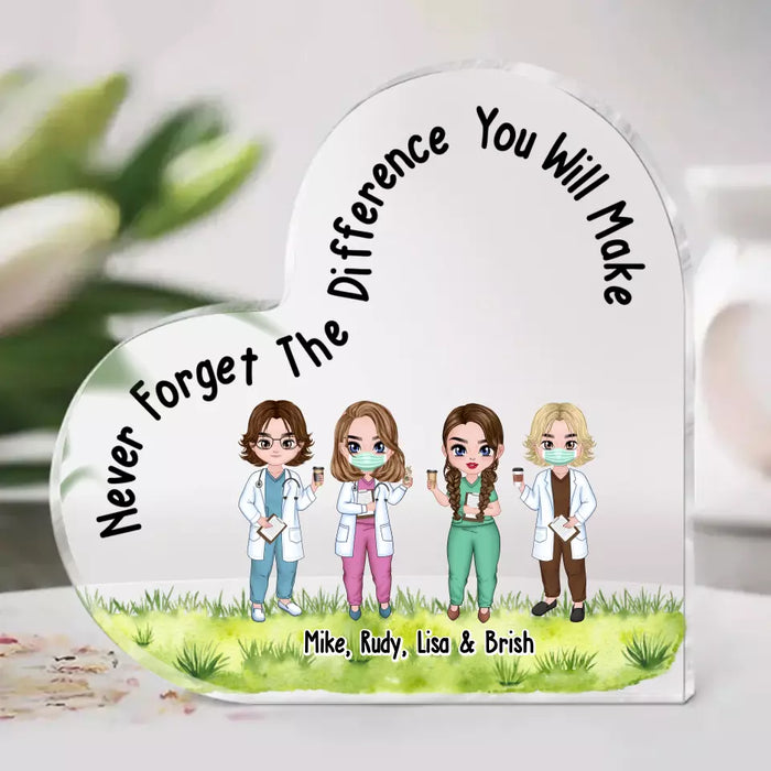 Never Forget The Difference You Will Made - Personalized Nurse Doctor Acrylic Plaque, Custom Gift For Friends, Colleagues, Coworkers