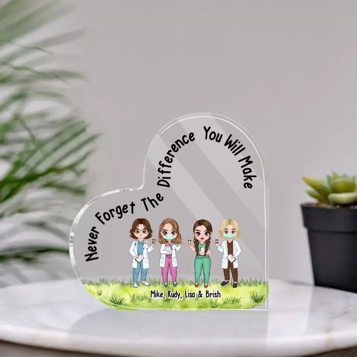 Never Forget The Difference You Will Made - Personalized Nurse Doctor Acrylic Plaque, Custom Gift For Friends, Colleagues, Coworkers