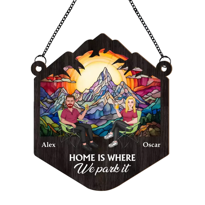 Personalized Home Is Where We Park It Suncatcher Ornament, Custom Window Hanging Suncatcher For Couples, Gifts For Camping Lovers