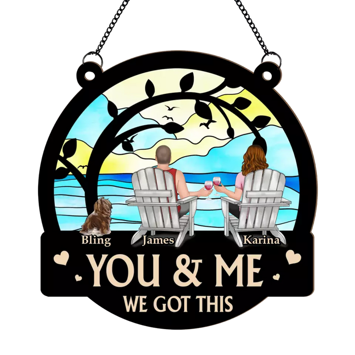 Personalized You and Me and The Dogs Suncatcher Ornament, Custom Window Hanging Suncatcher For Couples Dog Lovers