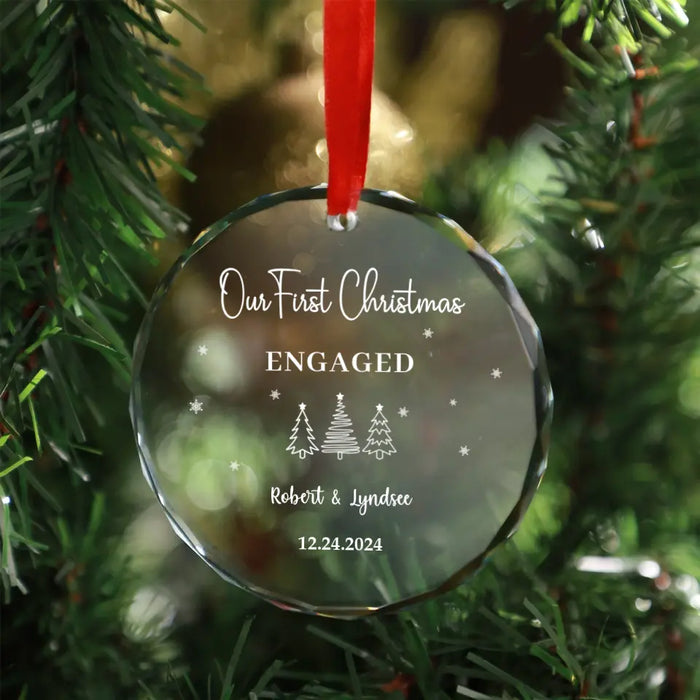 Our First Christmas Engaged Married Glass Ornament, Custom Couples First Christmas Ornament, Christmas Gift for Him Her