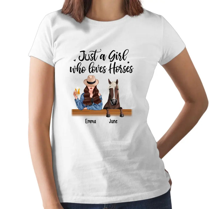 Personalized Just A Girl Who Loves Horses Shirt, Custom Girl with Her Horse Shirt, Gifts for Horse Lovers