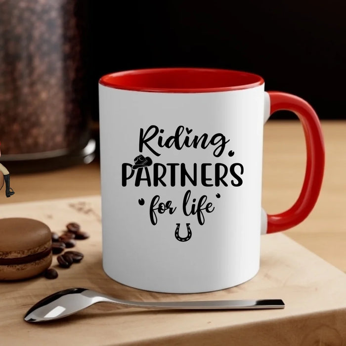 Personalized Riding Partners For Life Mug, Custom Horseback Riding Couple, Best Friend Mug, Gifts For Horse Lovers