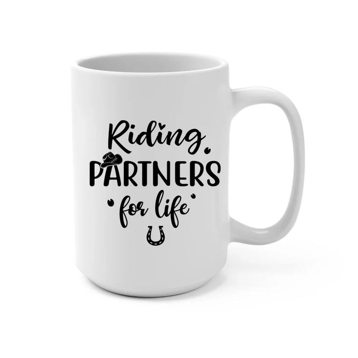 Personalized Riding Partners For Life Mug, Custom Horseback Riding Couple, Best Friend Mug, Gifts For Horse Lovers